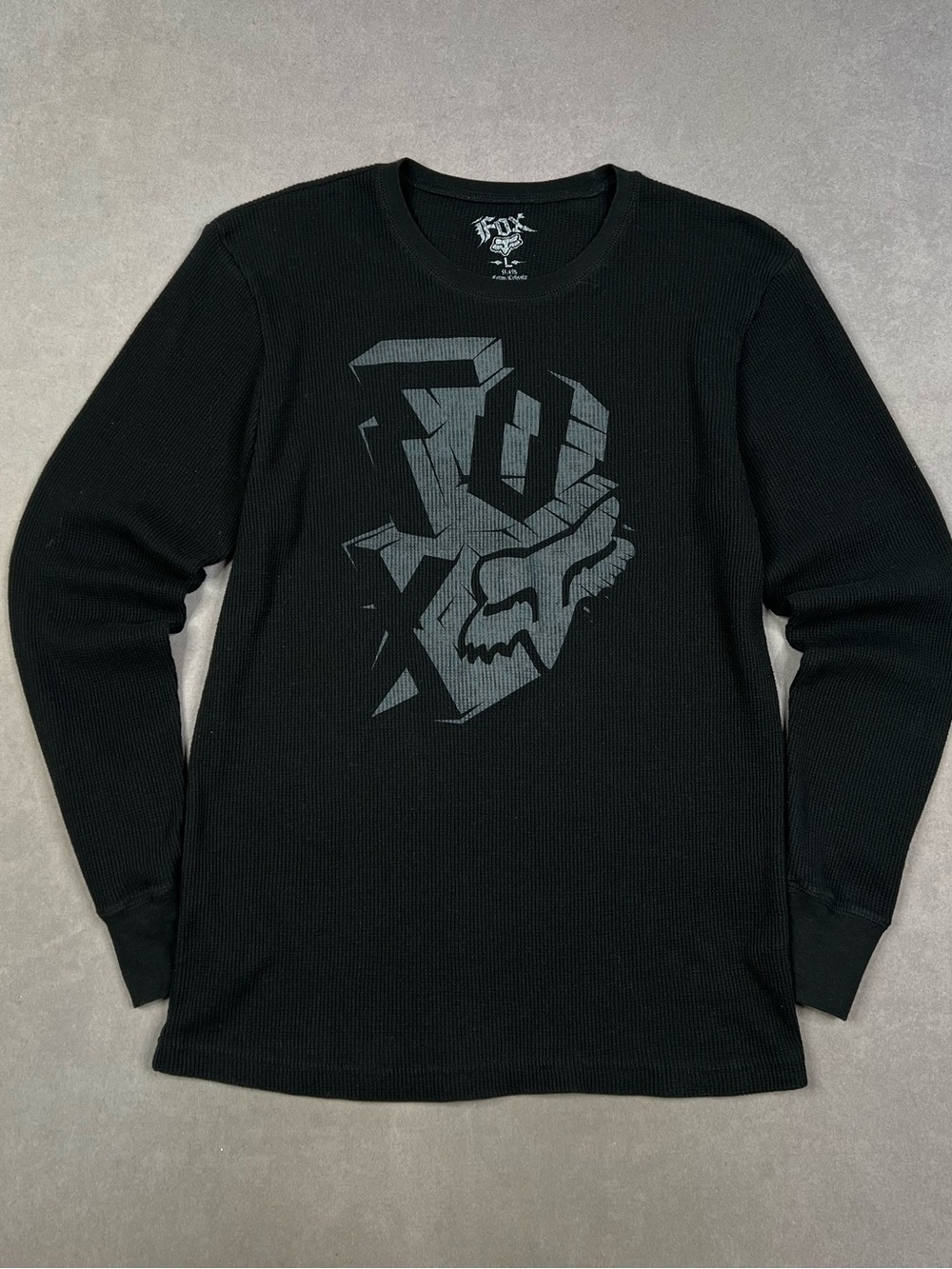 Fox Black Long-Sleeve Waffle Knit Graphic Tee